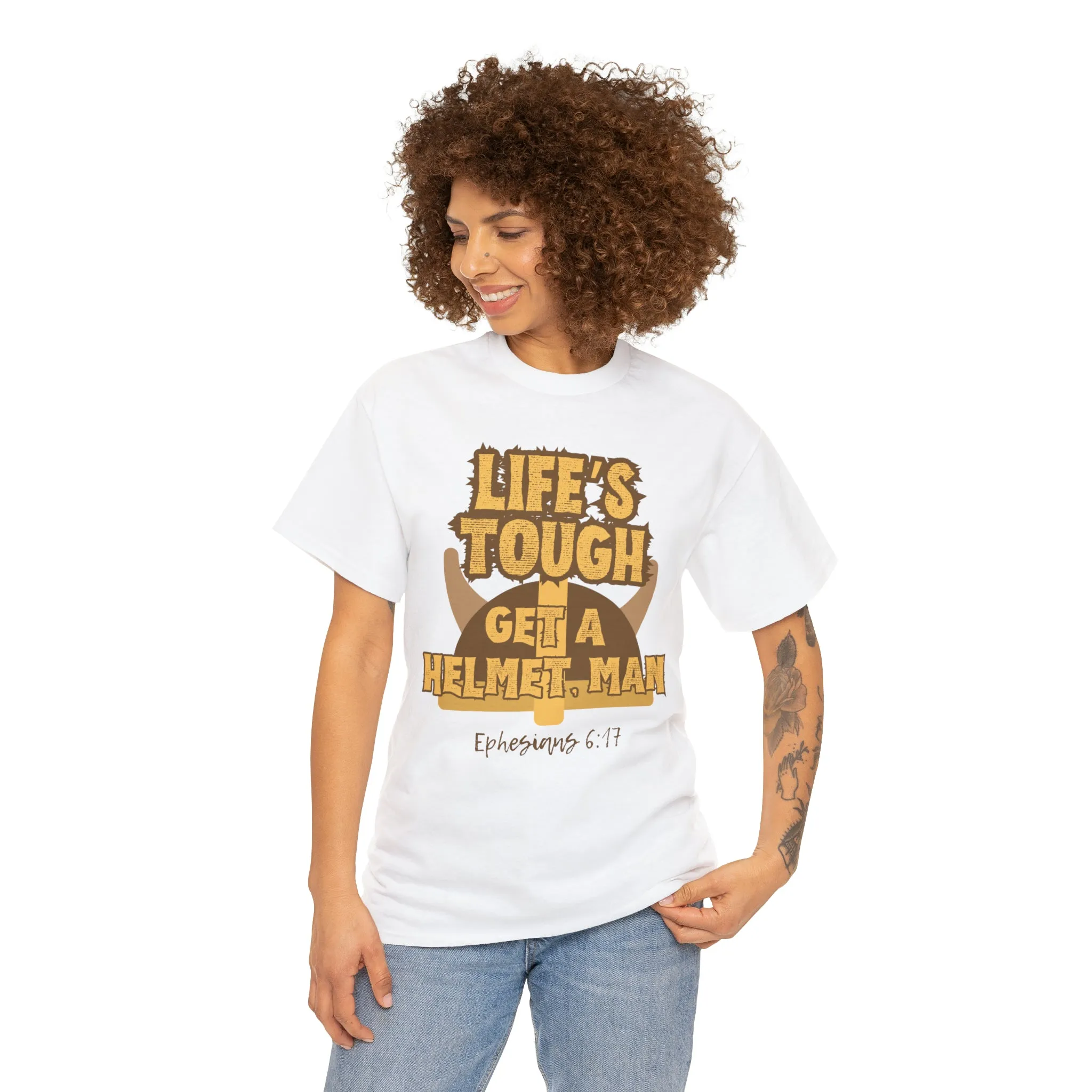 Life's Tough Get a Helmet, Man Unisex Cotton Short Sleeved T-Shirt Candace Owens Ephesians 6:17