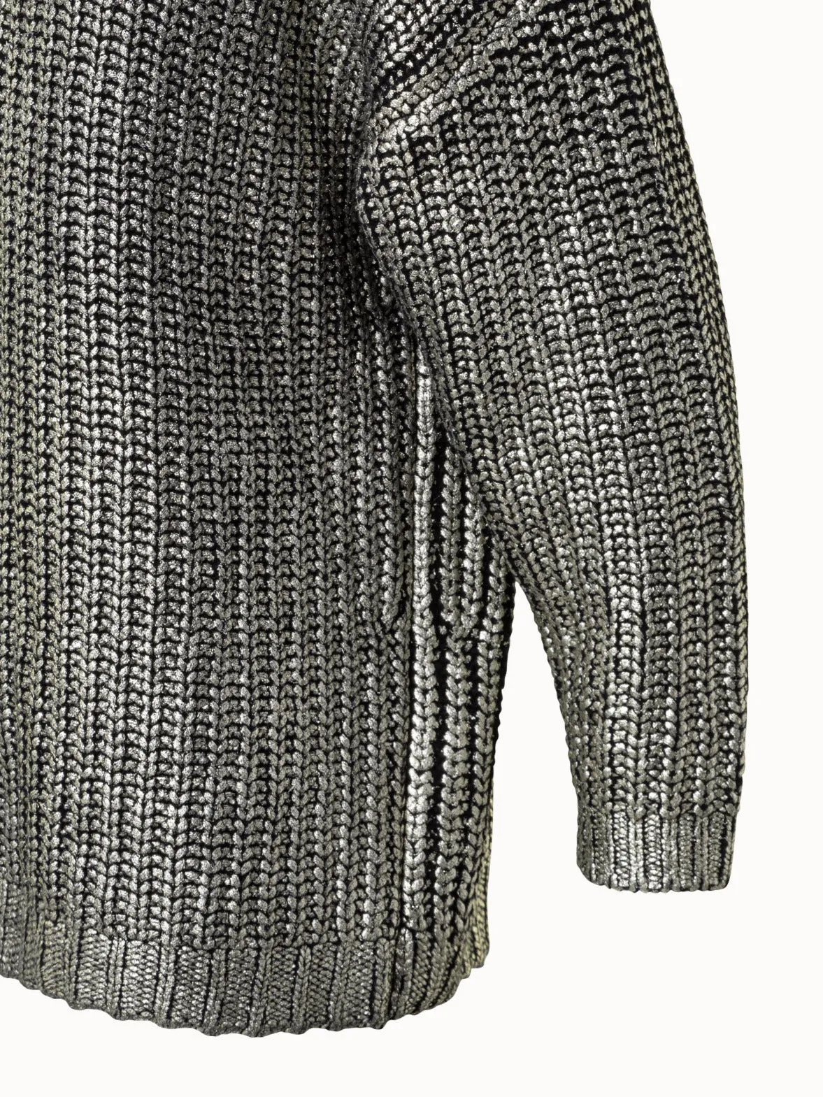 Long Chunky Laminated Cashwool Knit Sweater