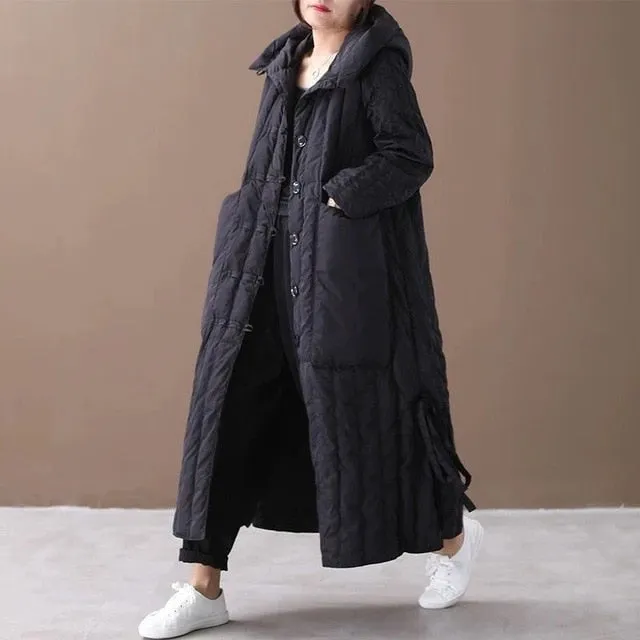 Long Coat For Women Winter Loose Large Size Hooded Big Pocket