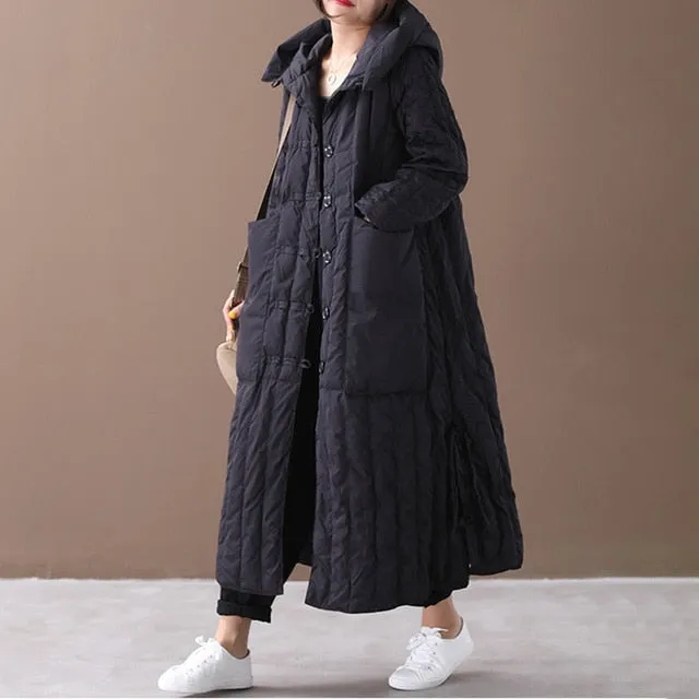 Long Coat For Women Winter Loose Large Size Hooded Big Pocket