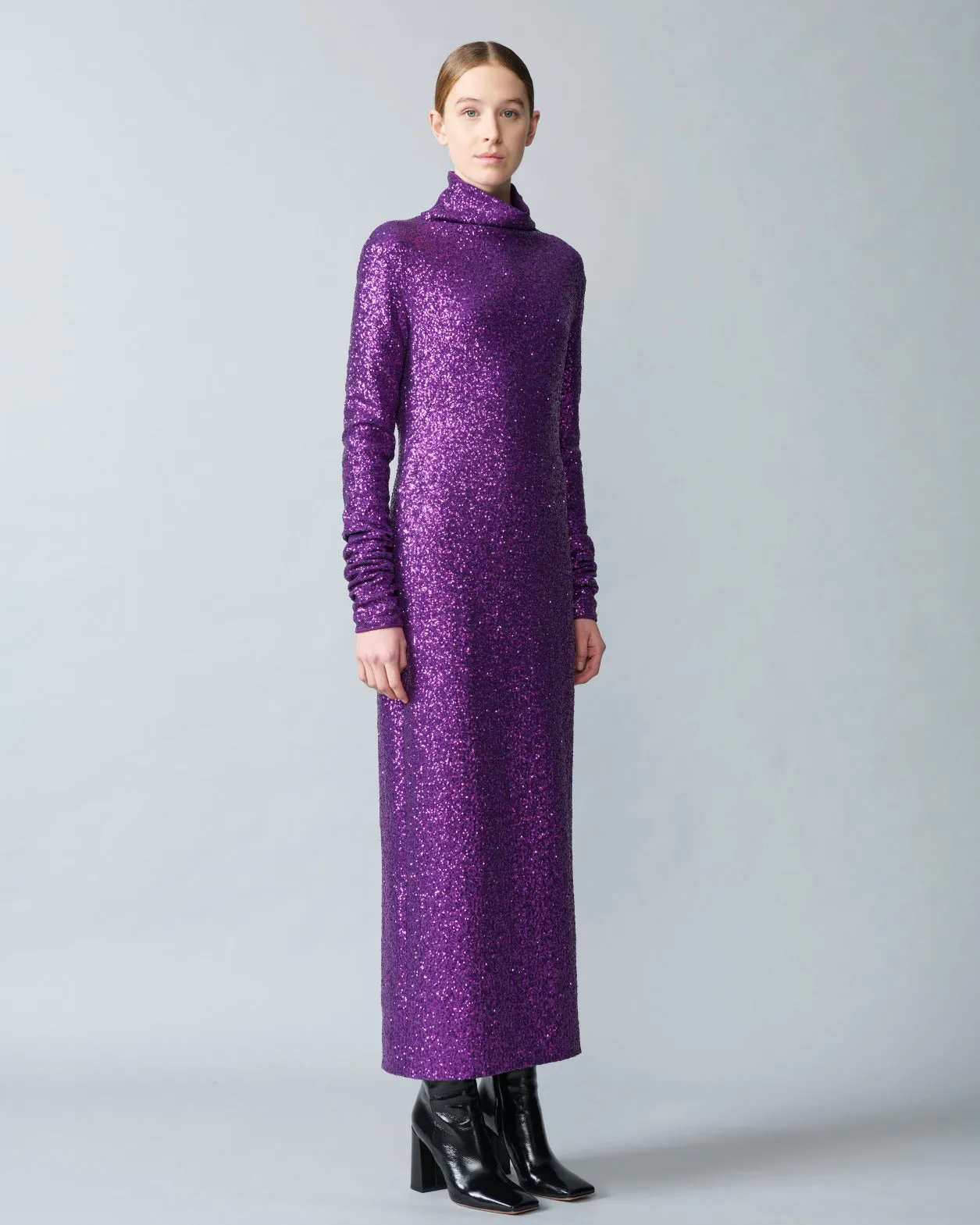 Long Sequined Evening Gown with Sleeves
