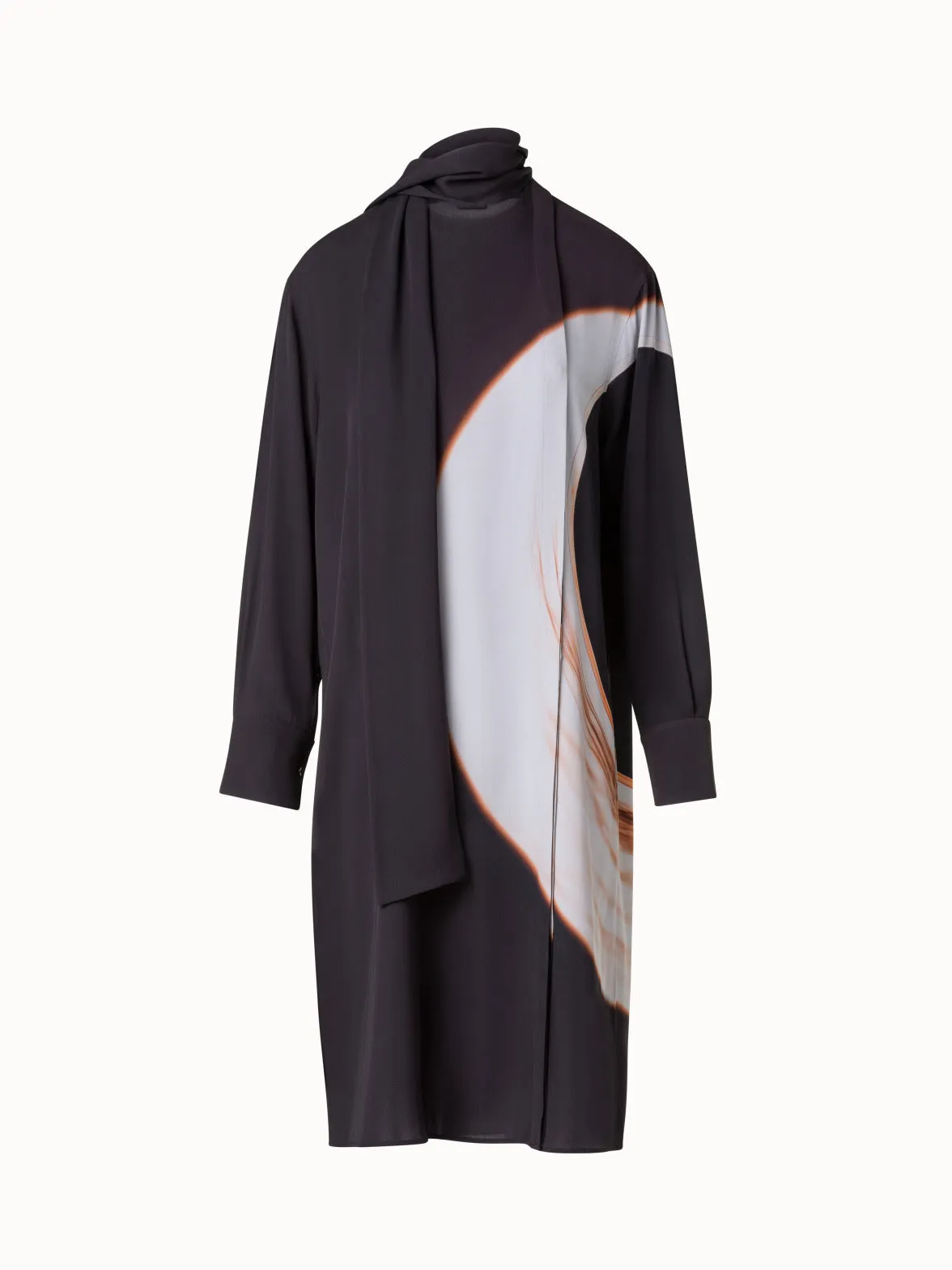 Long Silk Crêpe Tunic with Mocca Loop Print