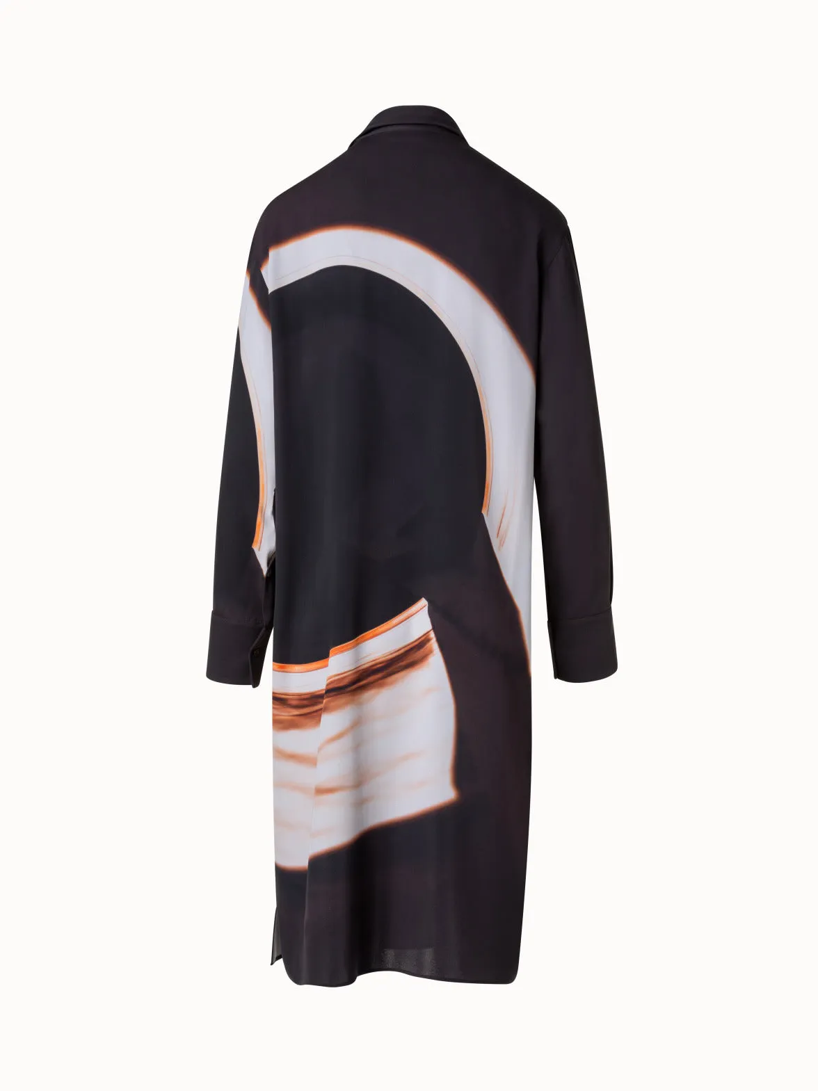 Long Silk Crêpe Tunic with Mocca Loop Print