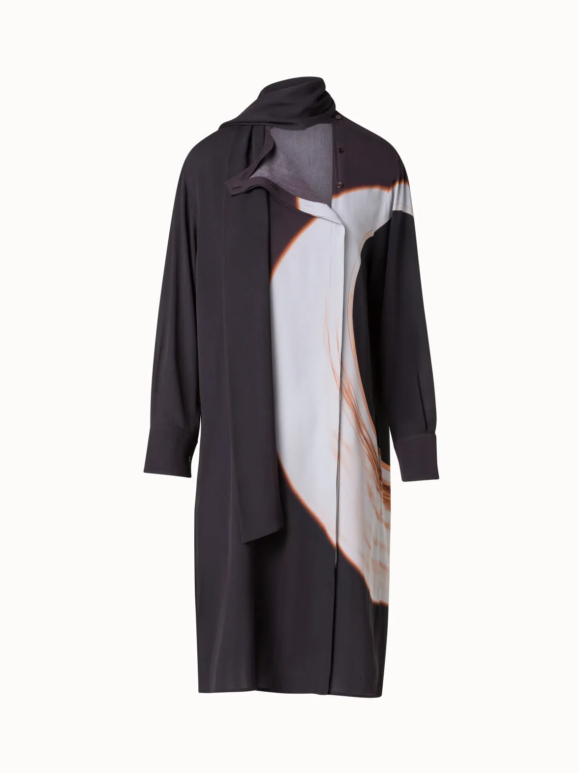 Long Silk Crêpe Tunic with Mocca Loop Print