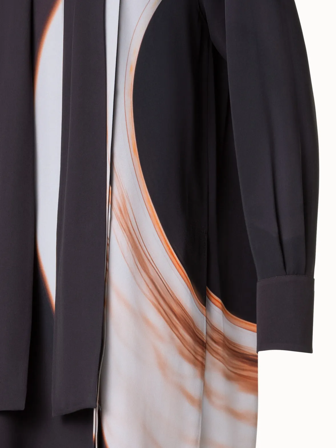 Long Silk Crêpe Tunic with Mocca Loop Print