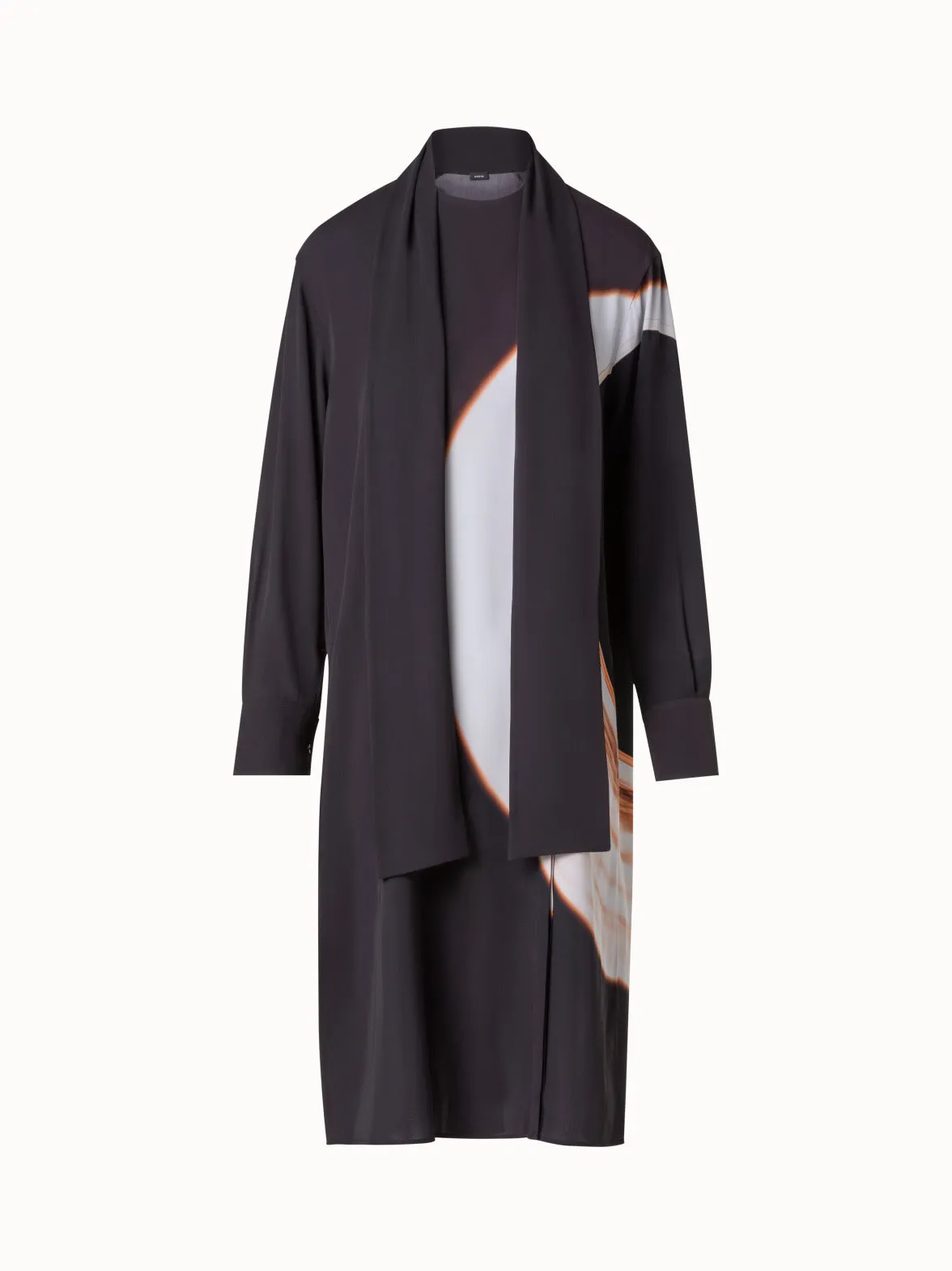 Long Silk Crêpe Tunic with Mocca Loop Print