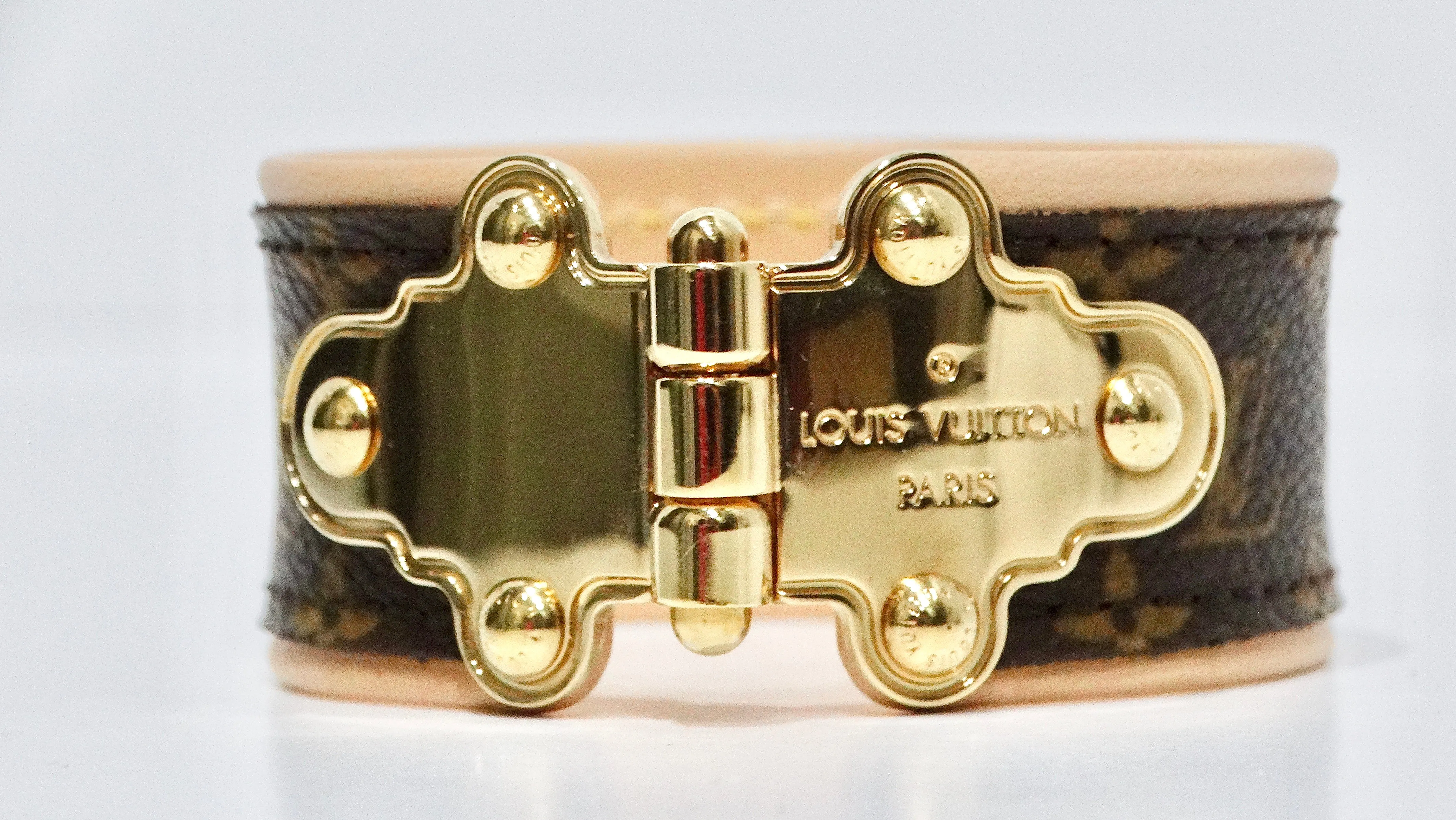 Louis Vuitton Two-Toned Leather Monogram Bracelet With Gold Hardware