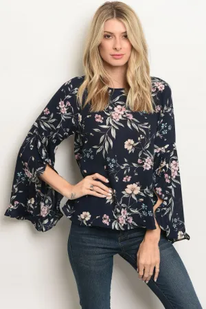 Love Riche Navy Floral Top