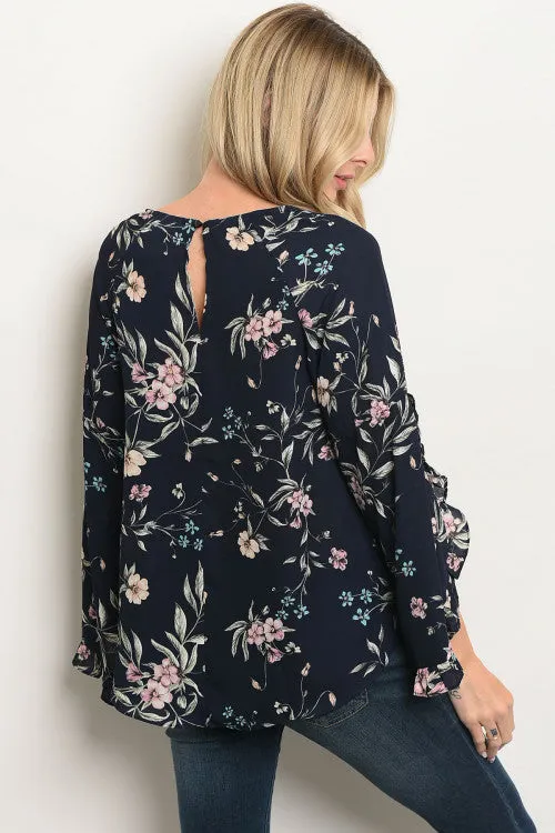 Love Riche Navy Floral Top