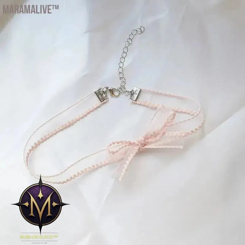 Lovely Girl Choker New Fashion Cute Pink Color Heart Butterfly Lace Bow Necklace for Women Charm Wedding Birthday Jewelry