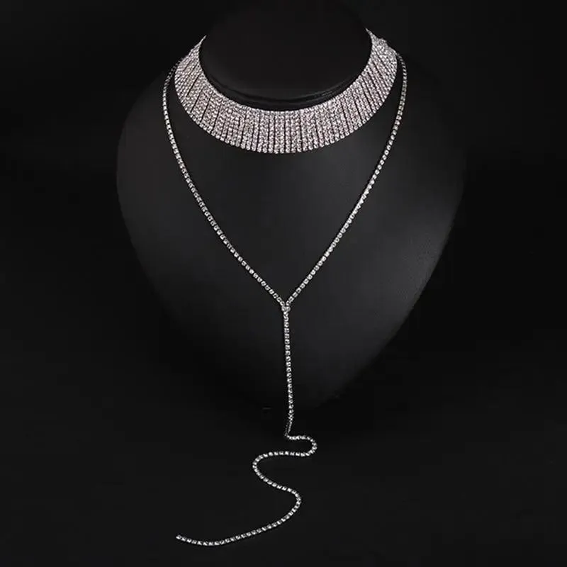 Luxurious Crystal Gem Long Chokers Collar Chunky necklace jewelry For Women And Girls Trendy Accessories For Women's Gifts