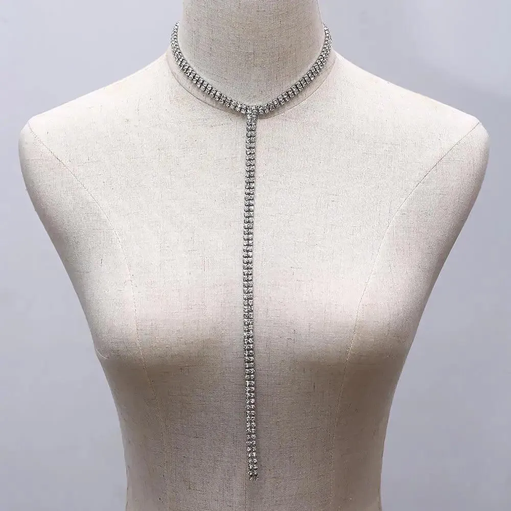 Luxurious Crystal Gem Long Chokers Collar Chunky necklace jewelry For Women And Girls Trendy Accessories For Women's Gifts