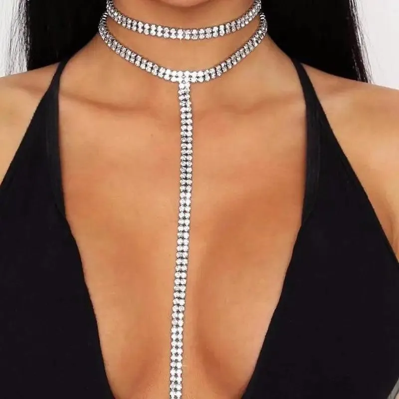 Luxurious Crystal Gem Long Chokers Collar Chunky necklace jewelry For Women And Girls Trendy Accessories For Women's Gifts