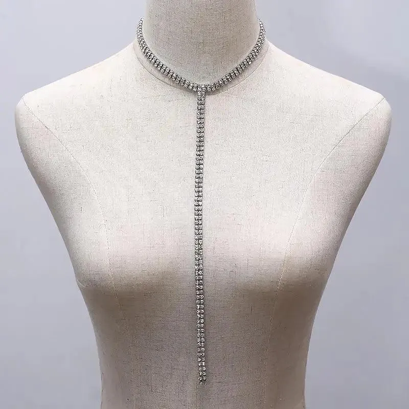 Luxurious Crystal Gem Long Chokers Collar Chunky necklace jewelry For Women And Girls Trendy Accessories For Women's Gifts