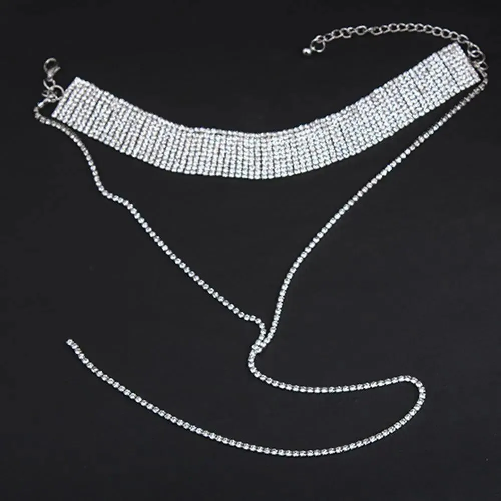 Luxurious Crystal Gem Long Chokers Collar Chunky necklace jewelry For Women And Girls Trendy Accessories For Women's Gifts