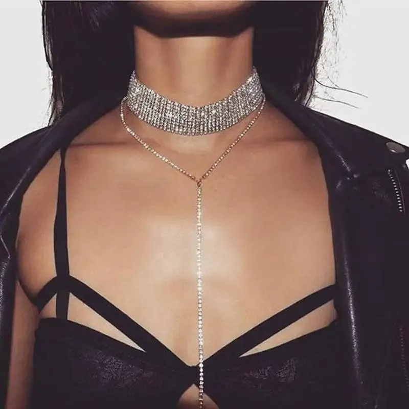 Luxurious Crystal Gem Long Chokers Collar Chunky necklace jewelry For Women And Girls Trendy Accessories For Women's Gifts