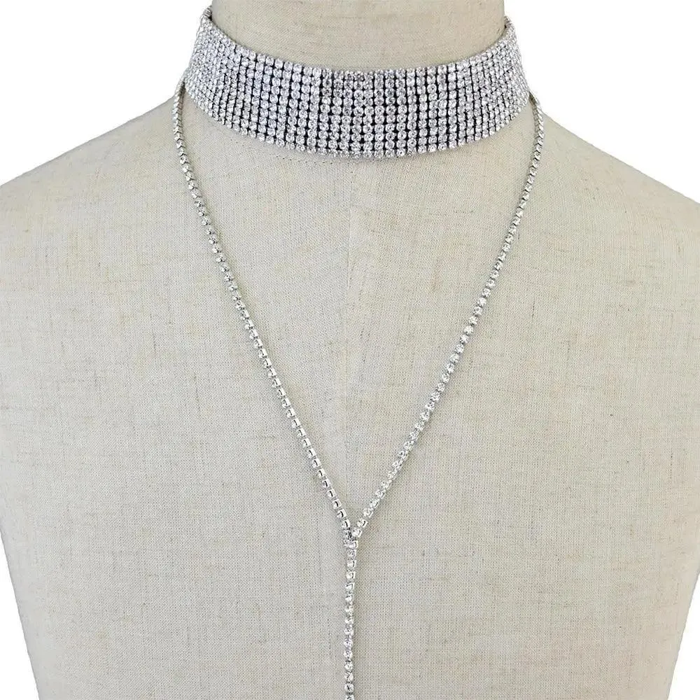 Luxurious Crystal Gem Long Chokers Collar Chunky necklace jewelry For Women And Girls Trendy Accessories For Women's Gifts