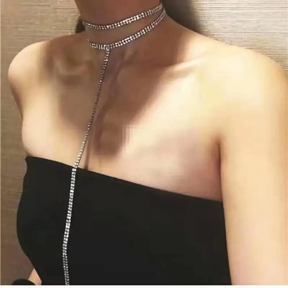 Luxurious Crystal Gem Long Chokers Collar Chunky necklace jewelry For Women And Girls Trendy Accessories For Women's Gifts