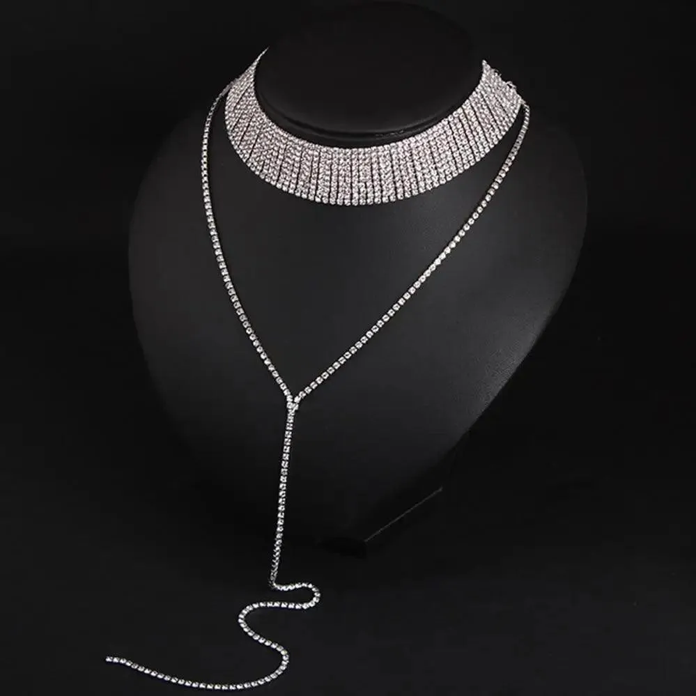 Luxurious Crystal Gem Long Chokers Collar Chunky necklace jewelry For Women And Girls Trendy Accessories For Women's Gifts