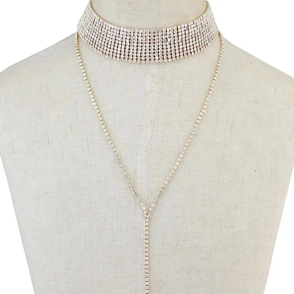 Luxurious Crystal Gem Long Chokers Collar Chunky necklace jewelry For Women And Girls Trendy Accessories For Women's Gifts