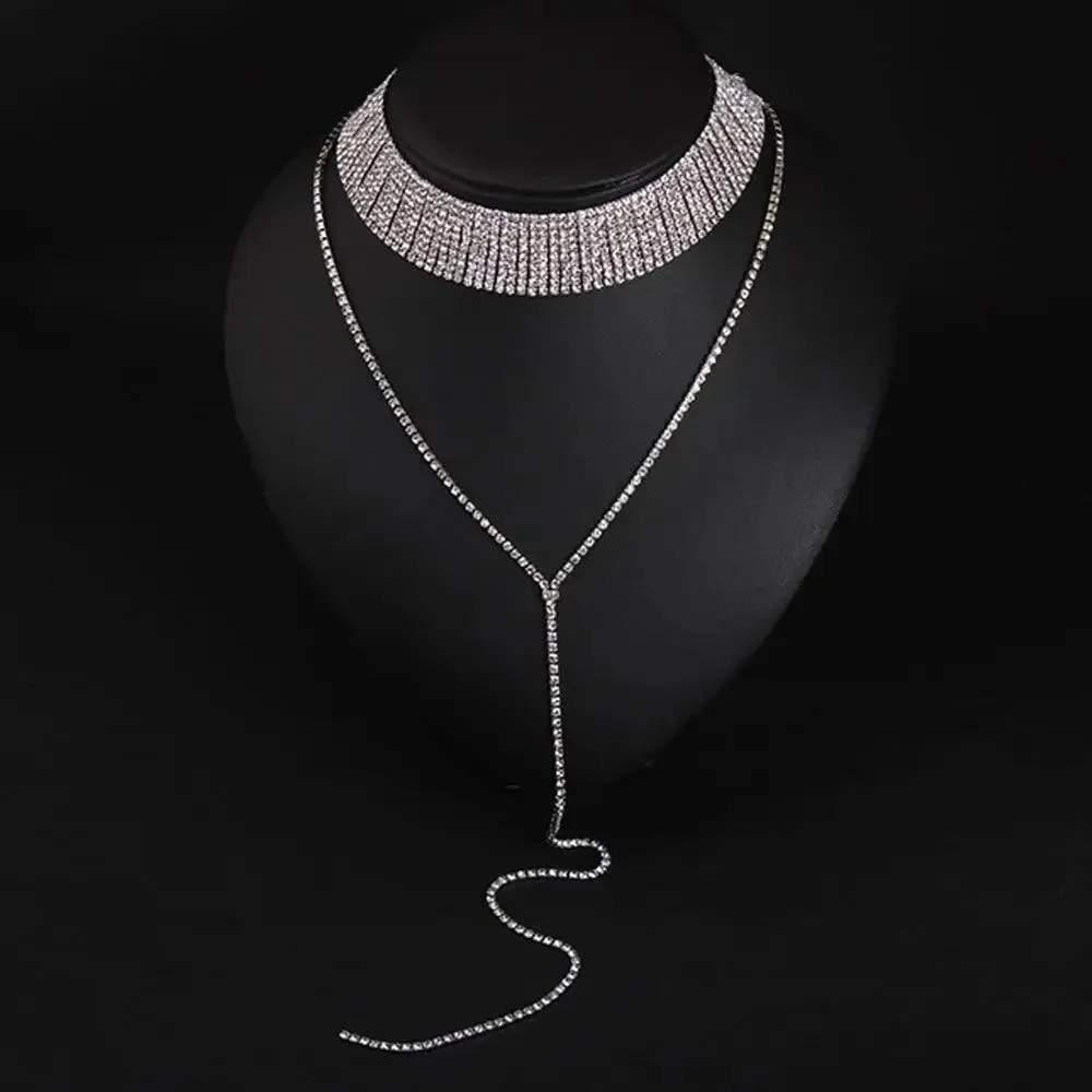 Luxurious Crystal Gem Long Chokers Collar Chunky necklace jewelry For Women And Girls Trendy Accessories For Women's Gifts