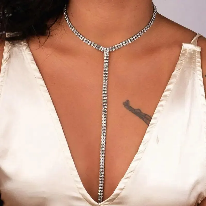 Luxurious Crystal Gem Long Chokers Collar Chunky necklace jewelry For Women And Girls Trendy Accessories For Women's Gifts