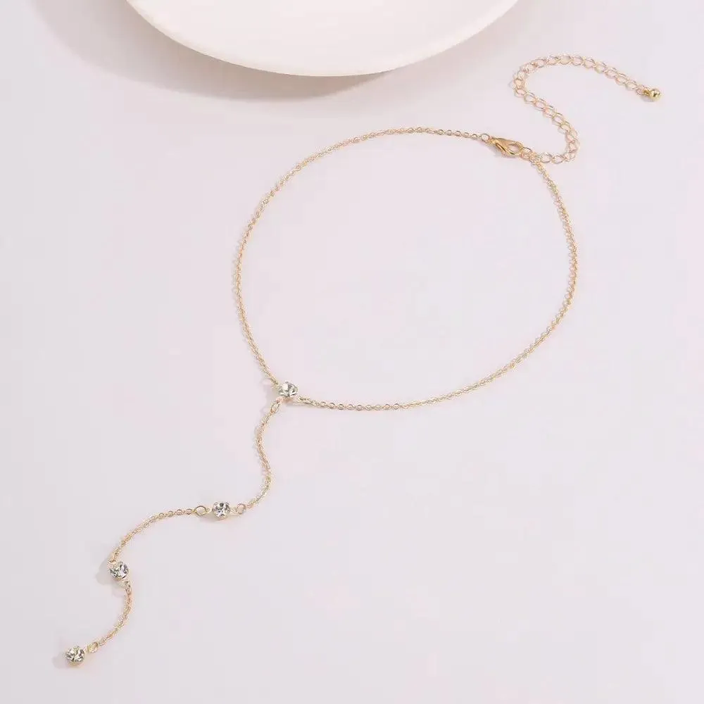Luxury Fashion Rhinestone Crystal Long Necklace Chain Choker Necklace Jewelry for women Jewelry Necklace Chains for Women and Girls