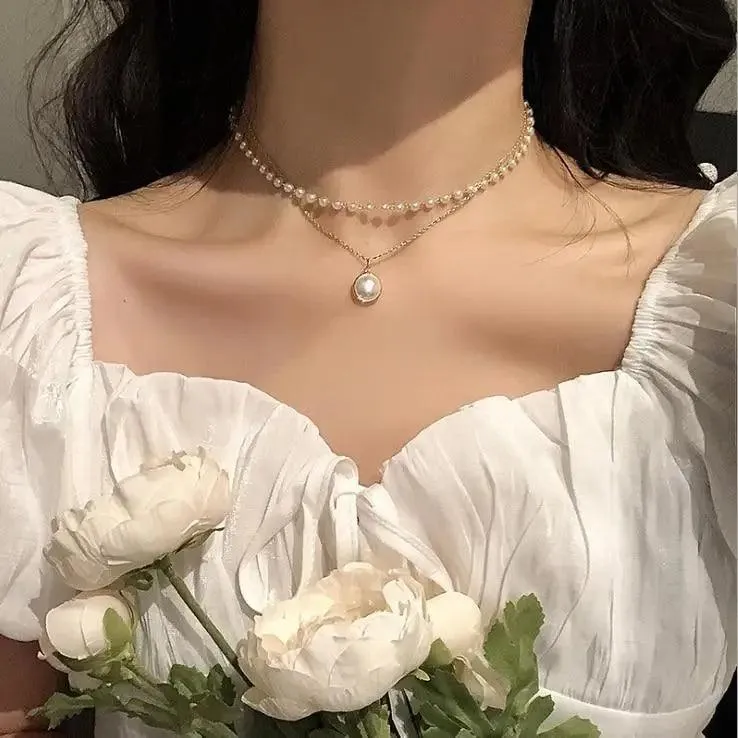 Luxury Fashion Style Simple Pearl Bead Chain Choker Necklace - Aesthetic Fashion Style Jewelry for women Fashion Jewelry Accessories