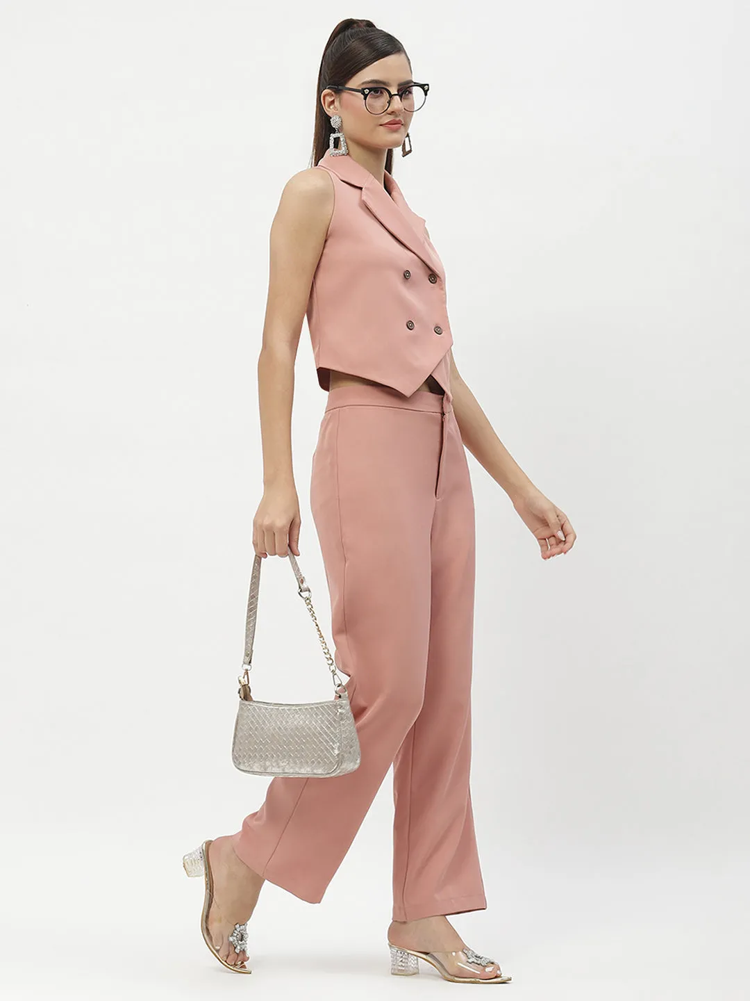 Madame Lapel Collar Peach Waist Coat