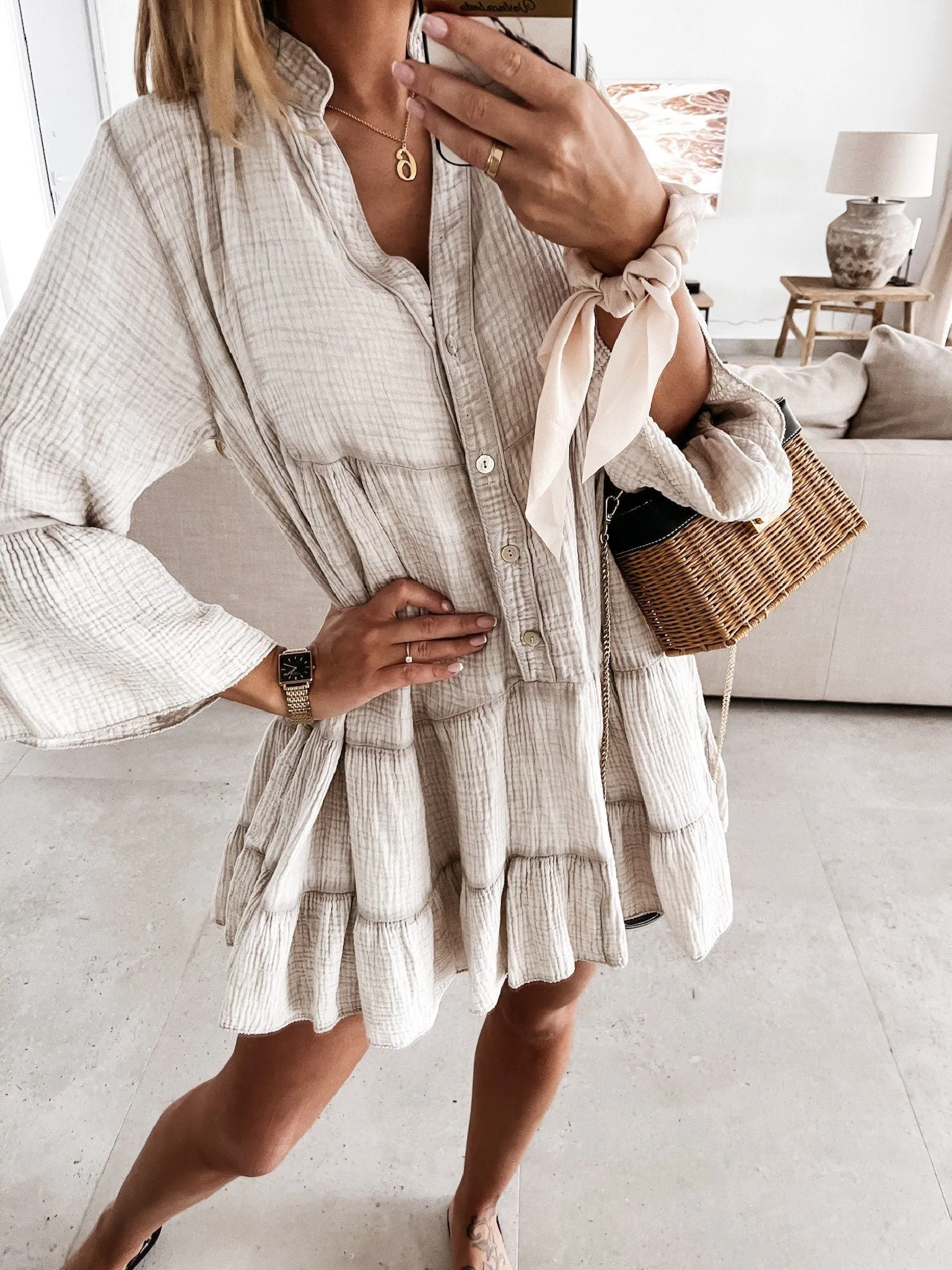 Magic In The Summer Oversize Dress - Beige