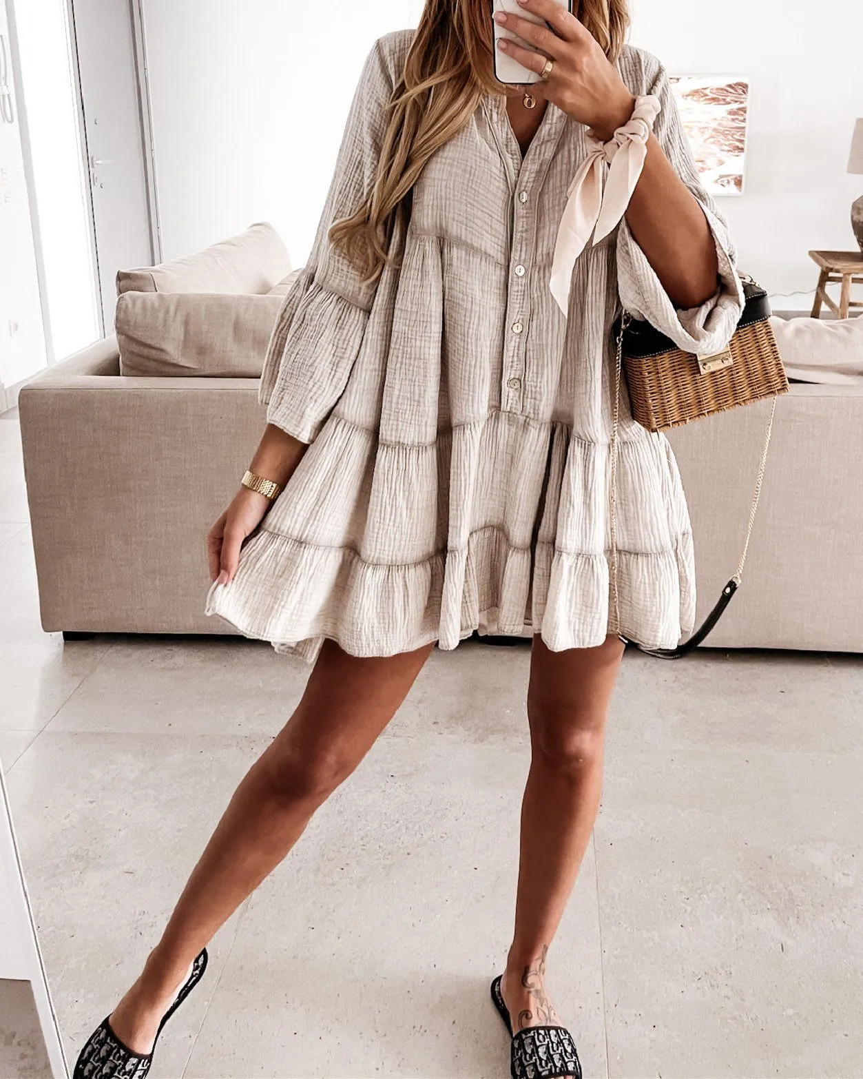 Magic In The Summer Oversize Dress - Beige