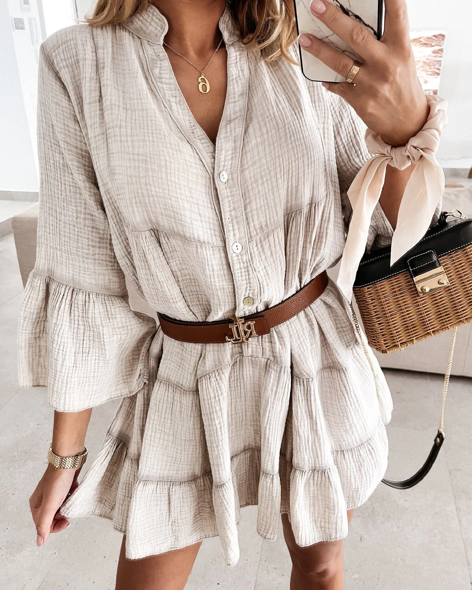 Magic In The Summer Oversize Dress - Beige