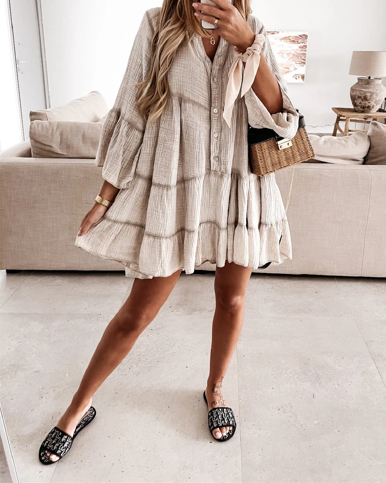 Magic In The Summer Oversize Dress - Beige