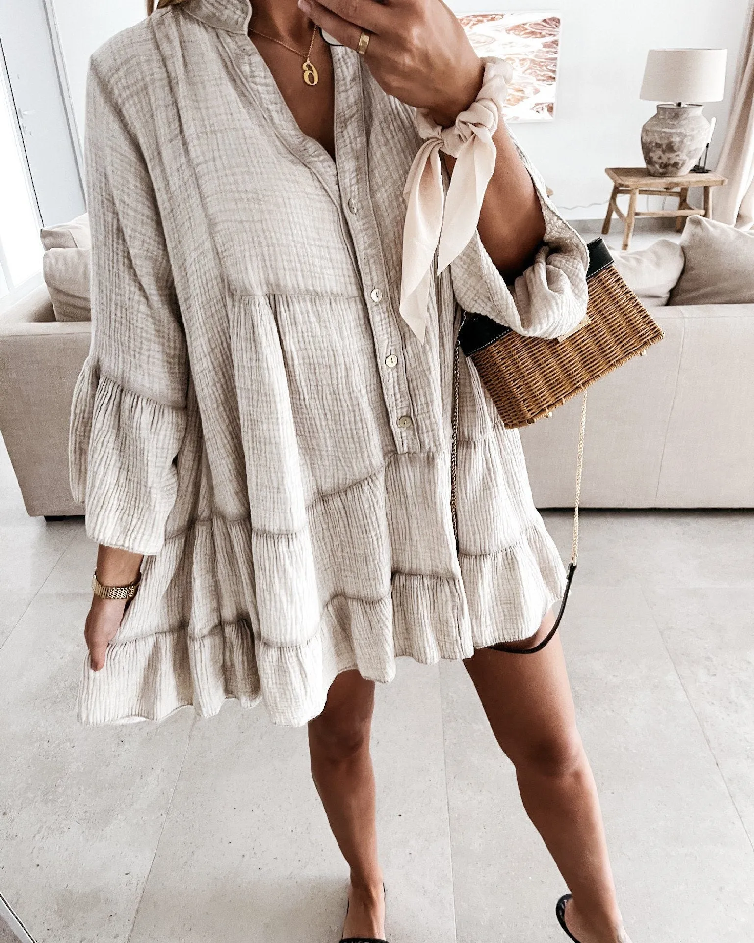 Magic In The Summer Oversize Dress - Beige