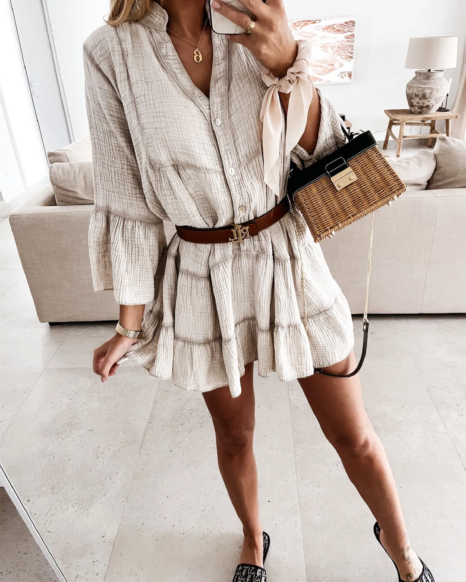 Magic In The Summer Oversize Dress - Beige