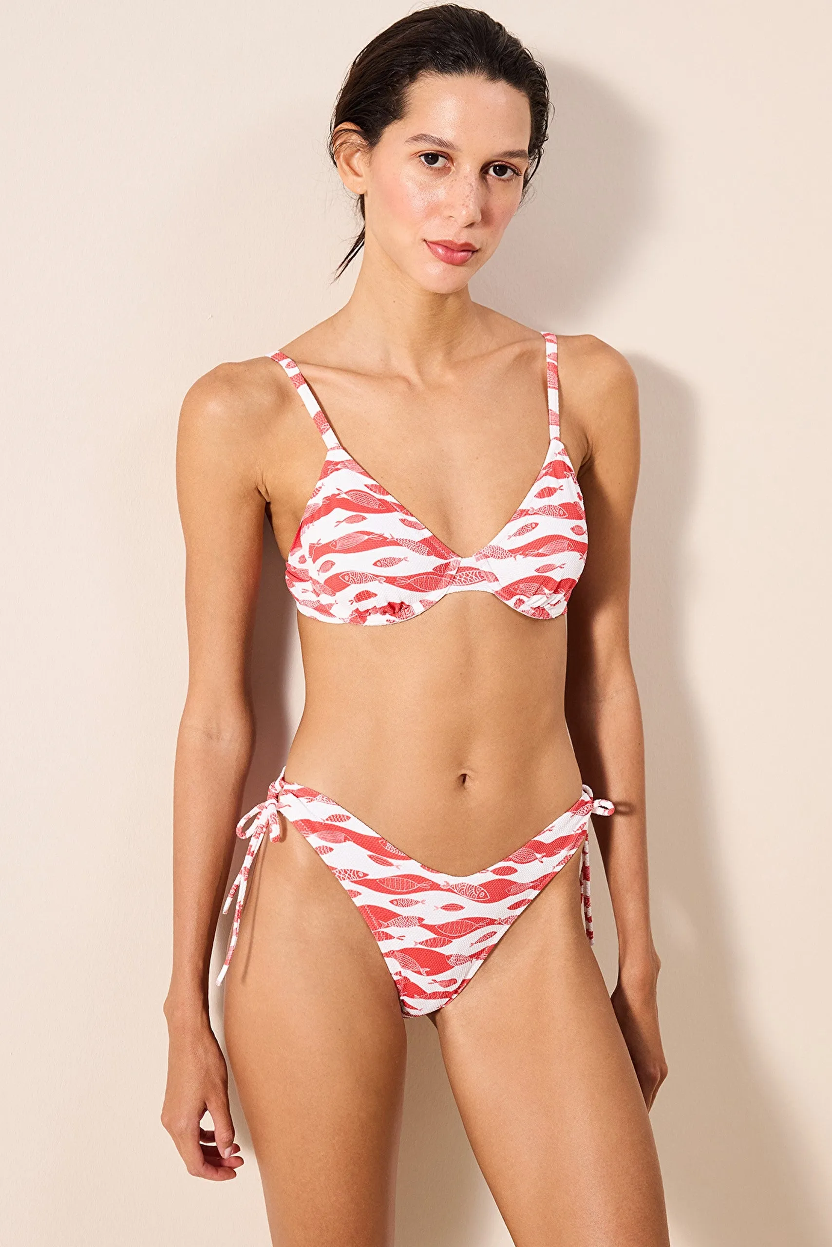 Marine Fish Underwire Textured Multi Color Bikini Top