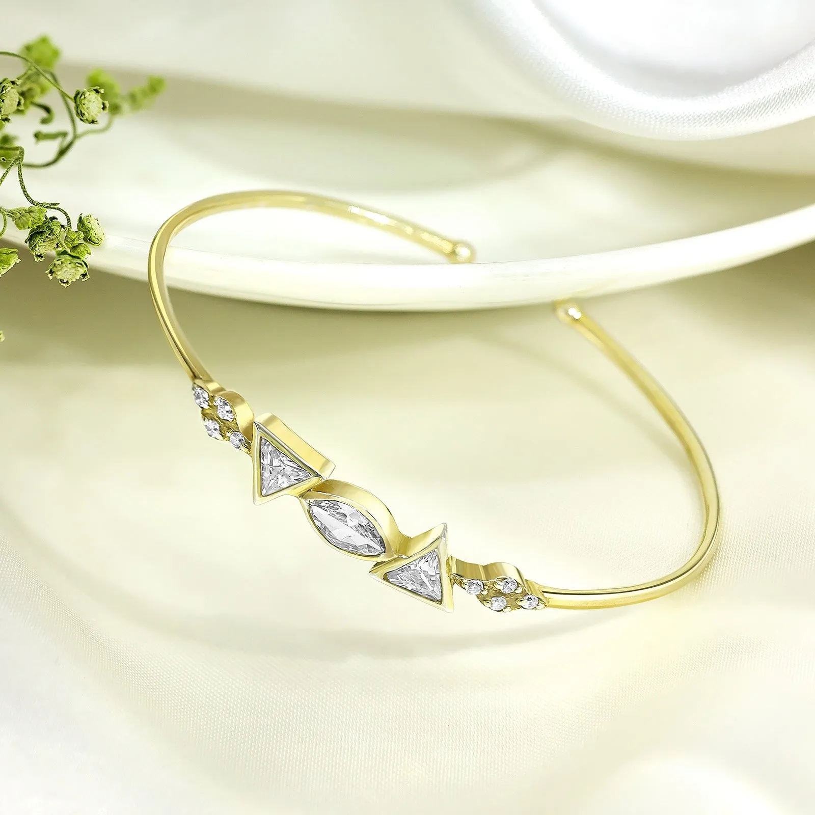 Marquise Diamond Gold Polished 925 Sterling Silver Bracelet