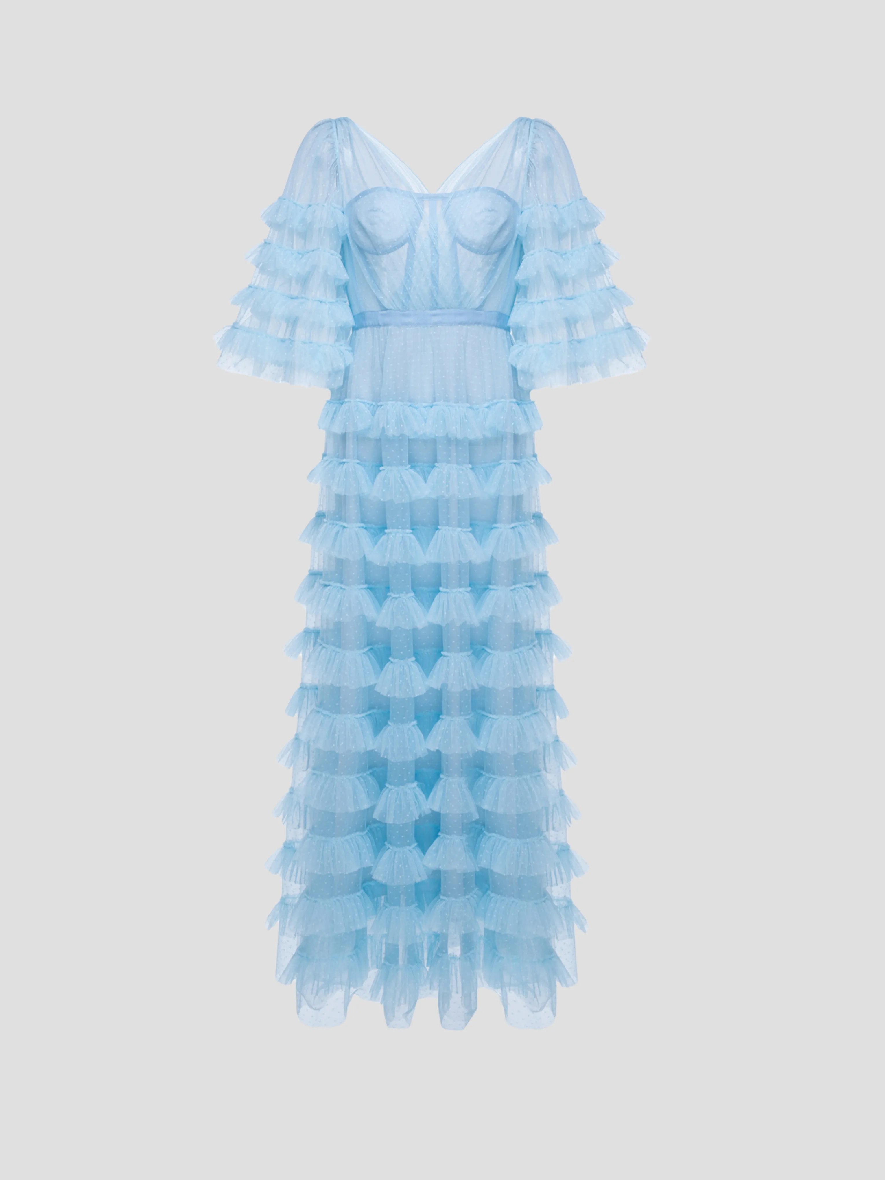 Marybell Tiered Tulle Gown in Blue