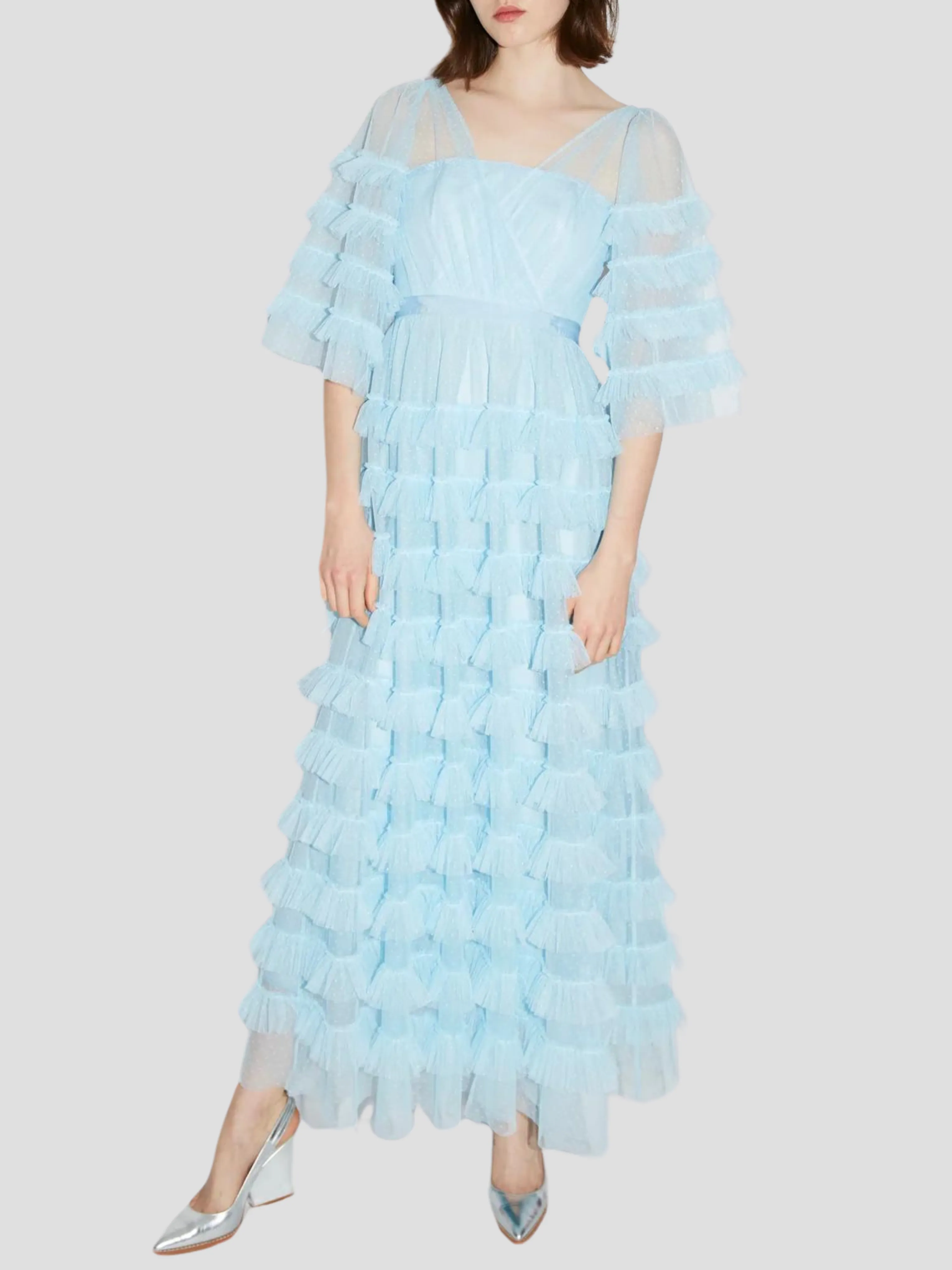 Marybell Tiered Tulle Gown in Blue