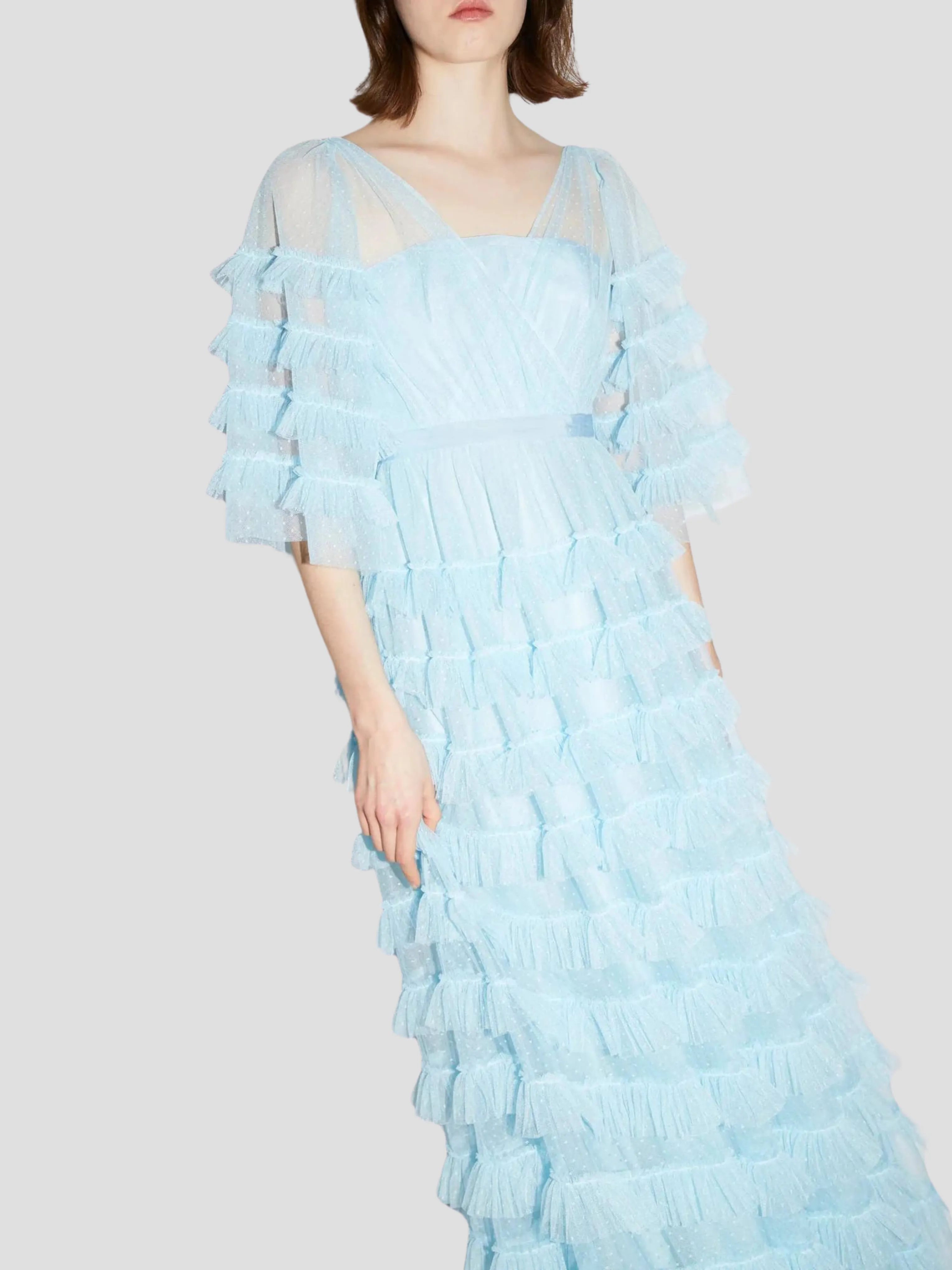 Marybell Tiered Tulle Gown in Blue