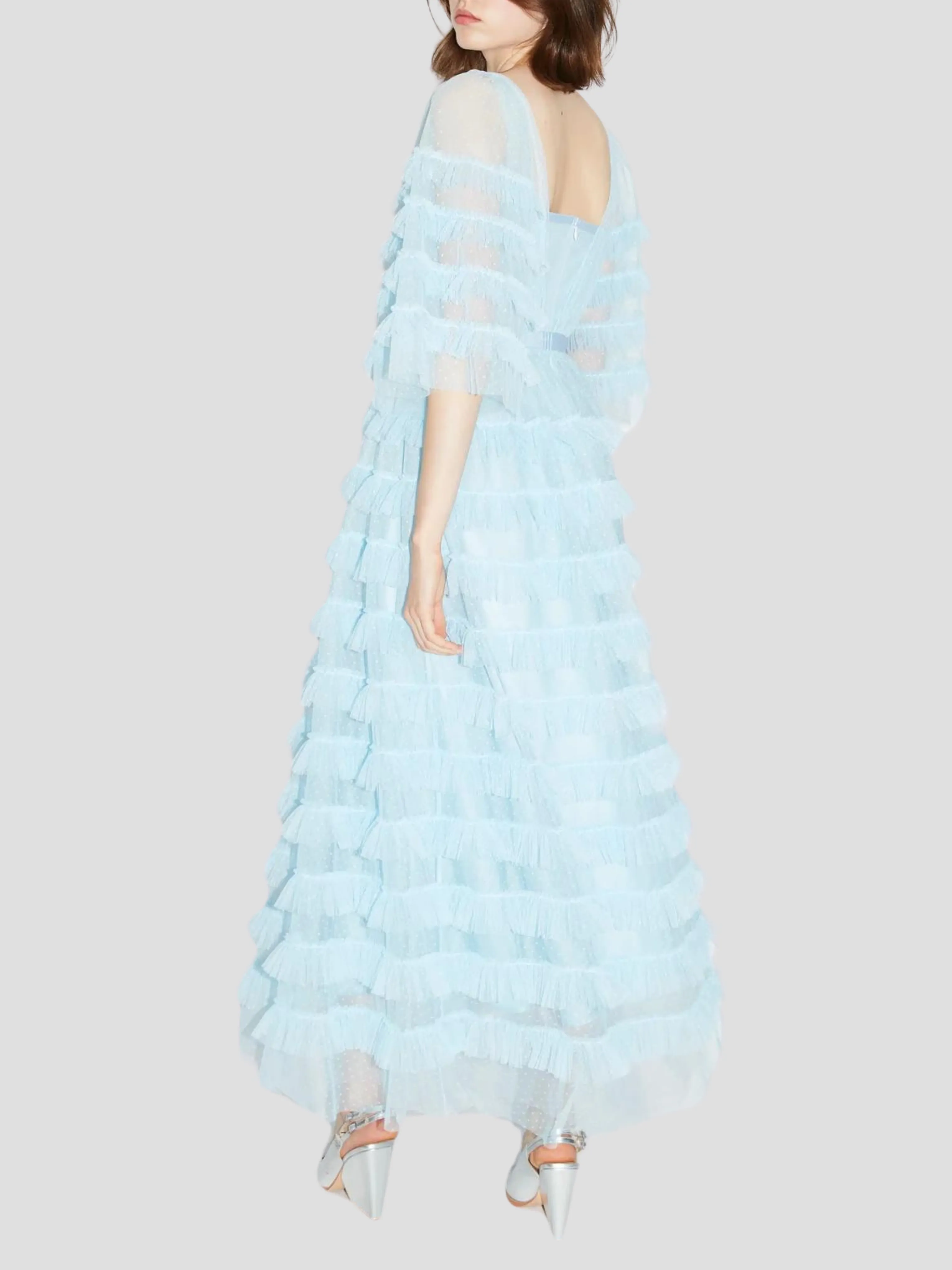 Marybell Tiered Tulle Gown in Blue