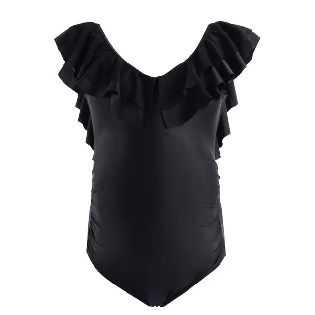 Maternity Ruffles Pure Color Beachwear Pregnant Women  Swimsuit