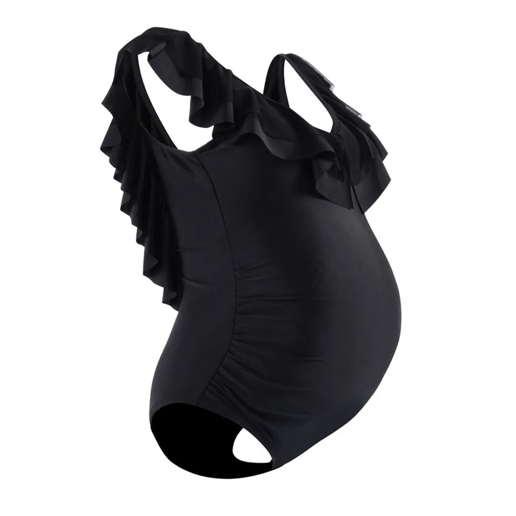 Maternity Ruffles Pure Color Beachwear Pregnant Women  Swimsuit