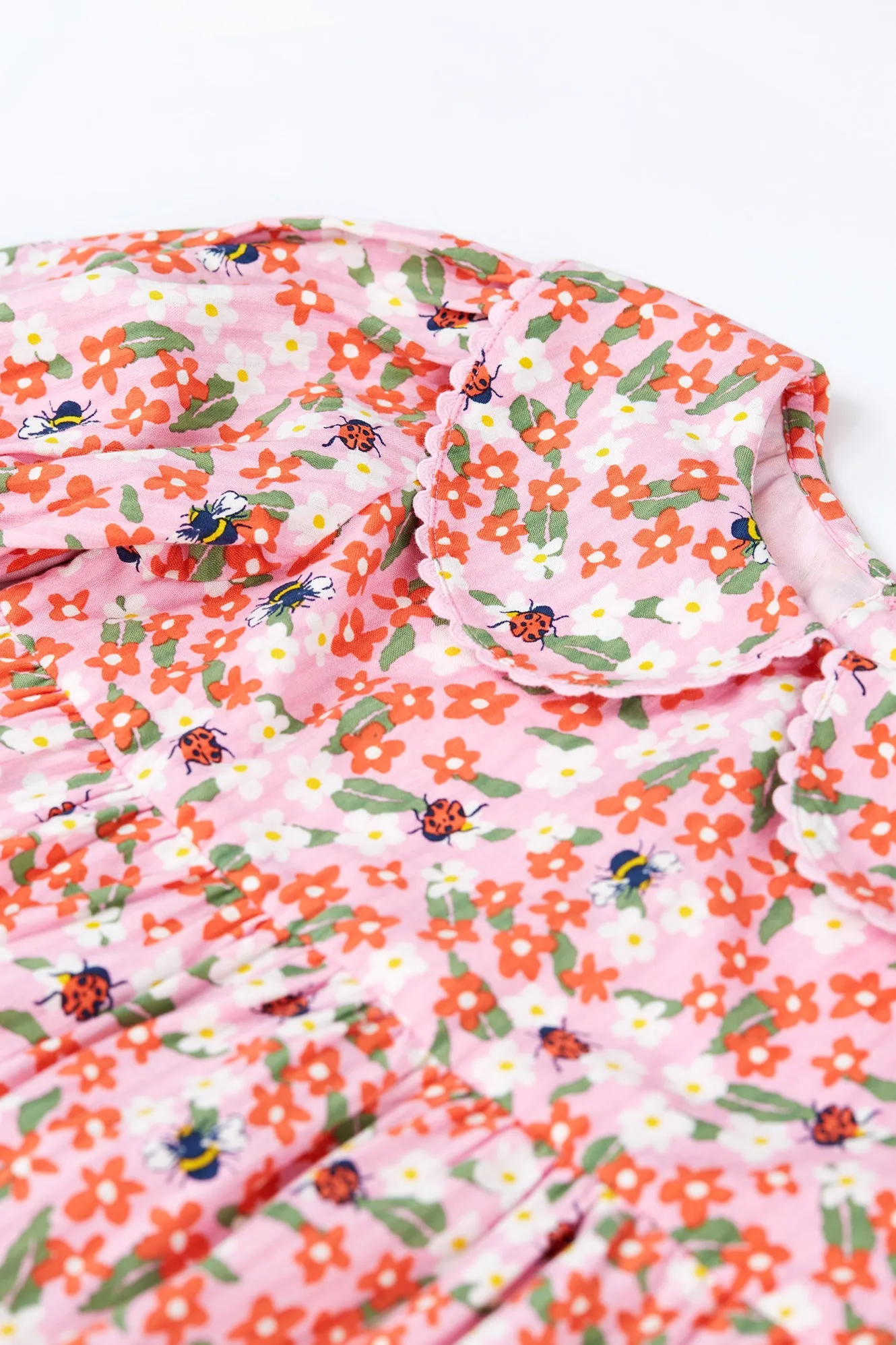 Matilda Collared Dress- Pink Bees and Flowers- Frugi Organic Clothing - Kid's Summer Clothing