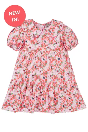 Matilda Collared Dress- Pink Bees and Flowers- Frugi Organic Clothing - Kid's Summer Clothing