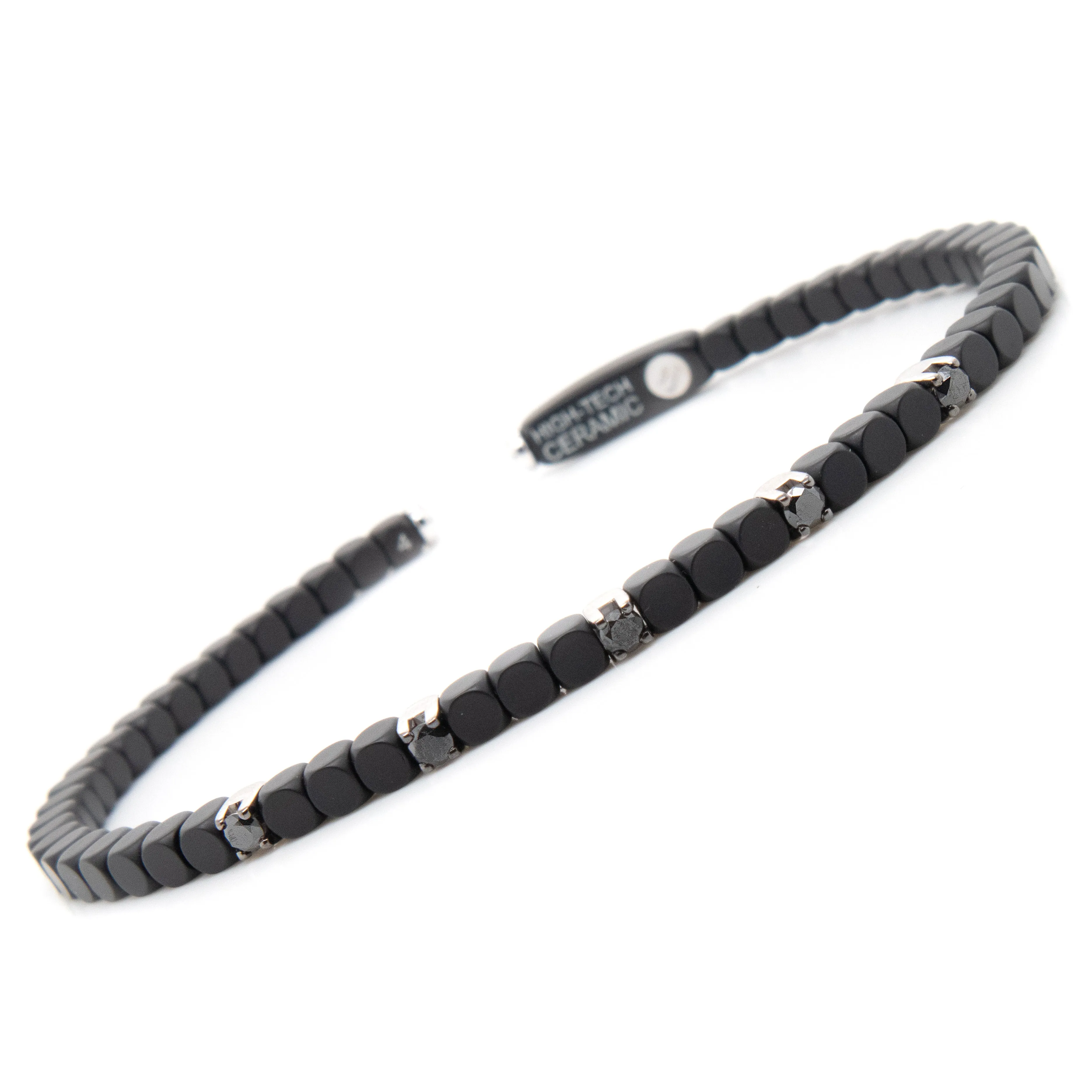 Matte Black Ceramic Cuff With Black Diamonds