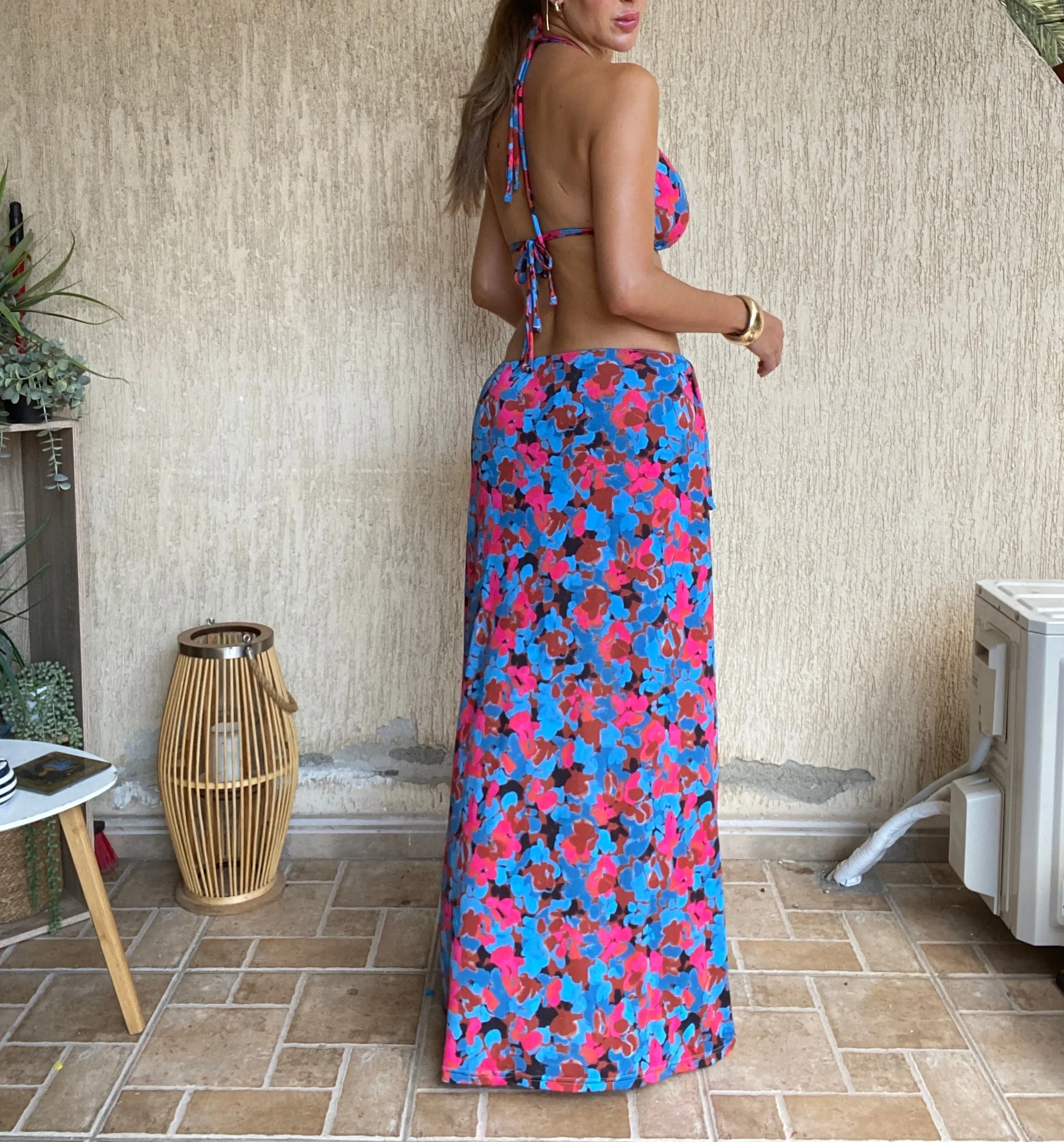Maxi Skirt & Bikini Set in Blurry Floral