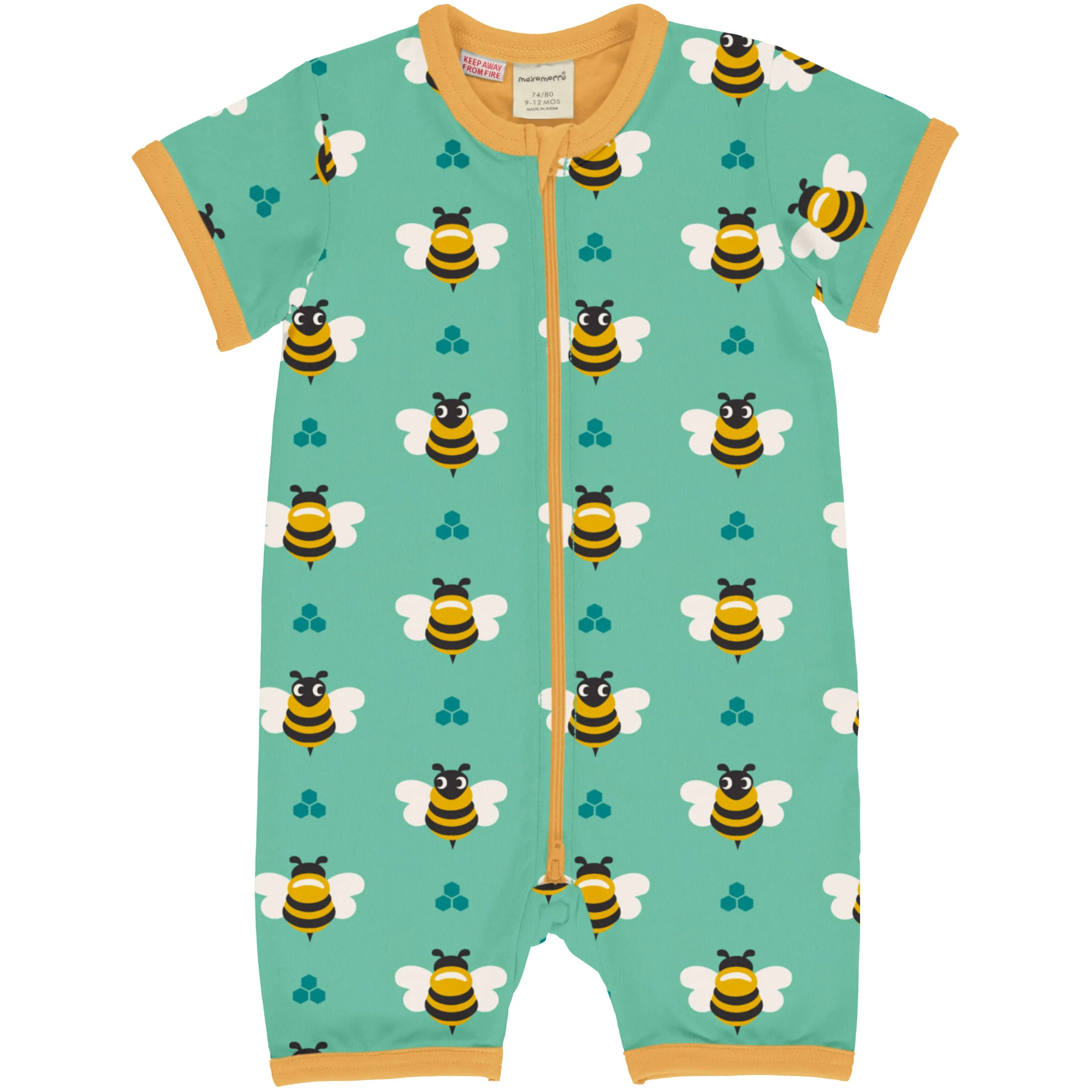 Maxomorra Organic Children's Rompersuit - Bee Short Sleeved
