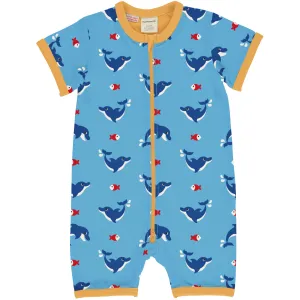 Maxomorra Organic Children's Rompersuit - Dolphin Short Sleeved