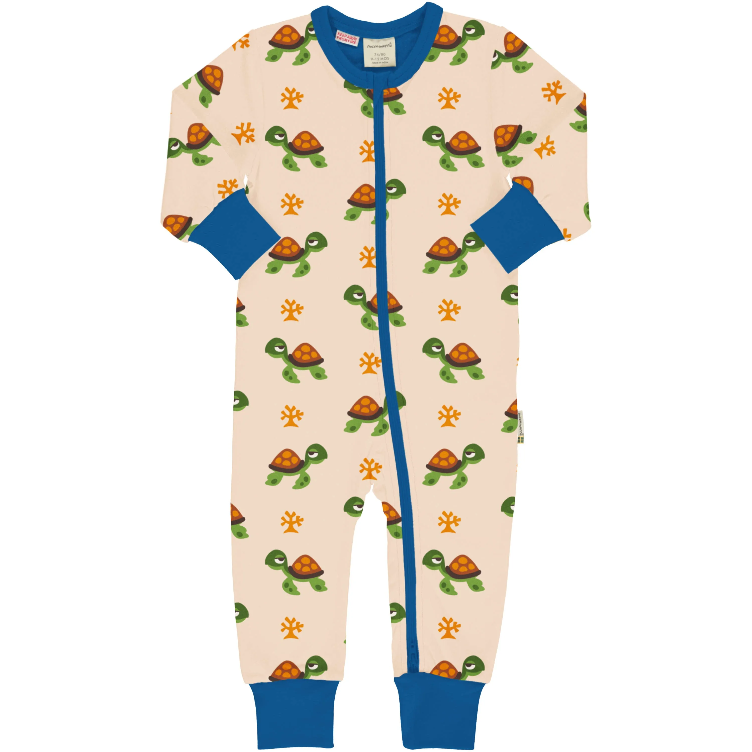 Maxomorra Organic Children's Rompersuit -Turtle Long Sleeved